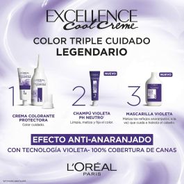 L'Oréal Paris #7,11 Tinte de Pelo Excellence Cool Rubio Ceniza Intenso con Tecnología Violeta, Cobertura 100% Canas, 192 ml