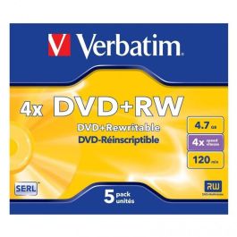 Verbatim DVD+RW 4.7 GB 4X Superficie Matt Silver 5 Pack Jewel Case Precio: 9.68999944. SKU: S8419619