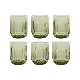DKD Home Decor Set de 6 Vasos Verde Rayado Colección Stripes Garbo Cristal 7.5x7.5x9.5 cm