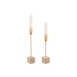 DKD Home Decor Candelabro Scandi de Mármol Travertino y Metal Dorado Beige, Set de 2 Unidades, Medidas 4x25x4 cm para Decoración Hogar