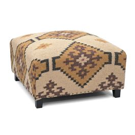 DKD Home Decor Reposapiés Mostaza Beige Kilim - Lana y Algodón, 80 x 80 x 44 cm