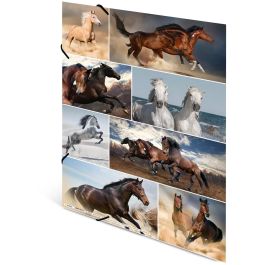 HERMA 19217 Carpeta de anillas A3, de Cartón, diseño de Caballos Multicolor, para organizar y guardar documentos, 1 pieza