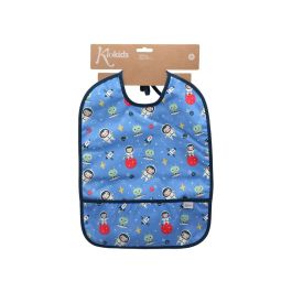 KioKids Babero Impermeable Azul con Bolsillo Recogemigas y Cierre de Lazo para Bebés +4 Meses Colección Vuelta al Cole