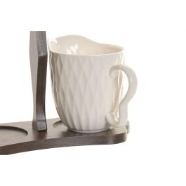 DKD Home Decor Azucarero Basicos Pengjia 25 Porcelana Bambu Blanco Marron Oscuro 9 x 15 x 19.5 cm Set de 2