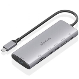 Aisens ASUC-7P031-GR Docking USB Tipo-C 7 en 1 con HDMI 4K, 3xUSB 10Gbps, Lector Tarjetas y PD 100W Gris