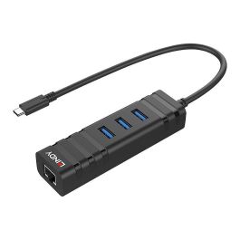 Lindy Hub y Convertidor Gigabit Ethernet USB 3.2 Type C con 3 Puertos USB 3.0 Type A