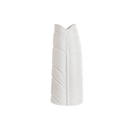 DKD Home Decor Jarrón de Gres Blanco Tropical con Diseño de Hoja, 50 cm Alto, 10 cm Largo, 21 cm Ancho