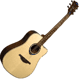 LAG Guitarra Acústica Dreadnought Tramontane Hyvibe 20 A/E Cutaway con Autoamplificación y Multiefectos Integrados