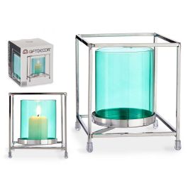 Base para Vela de Cristal Cuadrada Azul con Metal Plata - Giftdecor 11.5x12.6x11.5 cm (8 Unidades) Precio: 50.49999977. SKU: S3609636