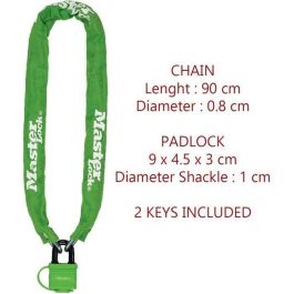 MASTER LOCK Cadena de candado para bicicletas con candado con llave: ideal para bicicletas, bicicletas eléctricas, vehículos todo terreno y más