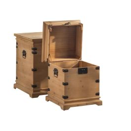 DKD Home Decor Baúl Oriental Natural Marron Claro Abeto Metal Set 2 Piezas 48x61x48 cm Hecho a Mano