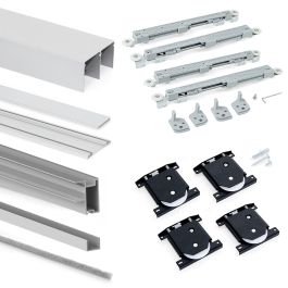 Emuca Kit de herrajes para armario de 2 puertas correderas y cierre suave Placard 81, perfil Sharp, espesor 16mm, tableros no incluidos, Anodizado mate