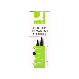 Q-connect Rotulador Permanente Marcador Doble Punta Negro 4 mm y 1 mm