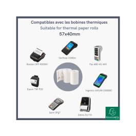 Exacompta Rollo de Papel Térmico 57x40 mm 55 g/m² Sin BPA