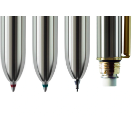 Milan Bolígrafo Multifunción Cromado Adornos Dorados Azul/Rojo/Portaminas 0.7mm/0.5mm Caja Metal