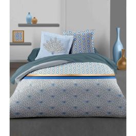 HOME LINGE PASSION Juego de edredón Luxor - 1 funda nórdica 240 x 260 cm + 2 fundas de almohada 65 x 65 cm - Azul y blanco