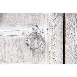 DKD Home Decor Mueble TV Árabe Decapado Hecho a Mano de Mango/Metal Blanco 160x40x65 cm con 2 Puertas y 1 Estante