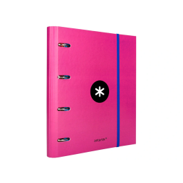 Antartik Carpeta con Recambio A4 Cuadro 5mm, Anillas 40mm Redondas, Solapa, Rosa