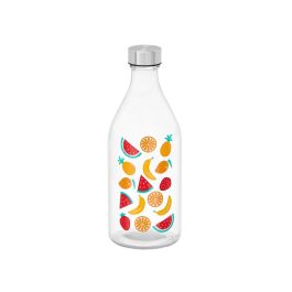 Vivalto Botella de Fruta con Tapon de Acero, 1000 ml, Vidrio Transparente, 9x25.5x9 cm (Set de 12)