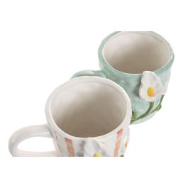 DKD Home Decor Mug Shabby Blanco Azul Celeste Dolomita 4 Unidades 400ml Apto Microondas Lavavajillas 11.5 x 12.3 x 15.5 cm