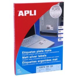 Apli Etiquetas Adhesivas Metalizadas C-Rectos 210.0x297.0 mm Láser Para Impresoras Láser, 1 Hoja por Pliego, Paquete de 100 Hojas, Color Plata Precio: 95.5000002. SKU: B1D2EG2L6R