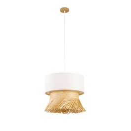 DKD Home Decor Lámpara de Techo Urban de Bambú y Poliéster Marrón Claro Blanco con Flecos 40x39x40 cm E27