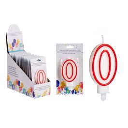 Vela Cumpleaños Número 0 Blanca con Borde Rojo - Arte Regal 4.2x8.2x1 cm (72 Unidades) Precio: 29.99000004. SKU: S3606796