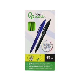 Liderpapel Bolígrafo Retráctil Punta 1 mm con Clip, Acabado Soft Touch, Tinta Azul, Cuerpo Verde - Instrumento de Escritura