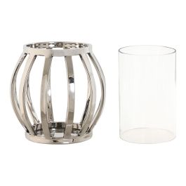 DKD Home Decor Portavela Moderno Plateado Acero y Cristal 14 x 14 x 14 cm
