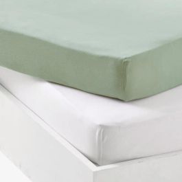 Juego de 2 sábanas bajeras - P'TIT DODO - Jersey - 70 x 140 cm - Blanco / Verde grisáceo Juego de 2 sábanas bajeras - P'TIT DODO - Jersey - 70 x 140 cm - Blanco / Verde grisáceo