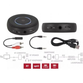 Fonestar BT-CONVERTER Transmisor y Receptor de Audio Bluetooth Inalámbrico con Tecnología AptX y Doble Conexión Simultánea, Hasta 14h Autonomía