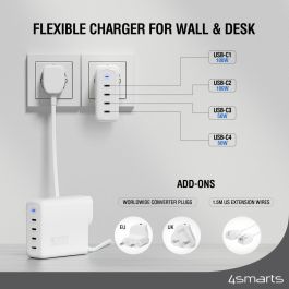 4smarts GaN Flex Pro 200W Cargador 4 USB-C Blanco