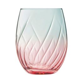 Cristal d'Arques Swirly Spring - Set 4 Vasos Altos de Cristal con Relieve Rosa 36 cL, Fabricado en Francia, Apto Lavavajillas