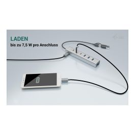 i-tec Charging Metal Hub USB-C/USB-A de 7 Puertos - Hub de Carga con 3 Puertos USB-C y 4 USB-A, Alimentación 12V/3A, Carcasa de Aluminio, Plug & Play