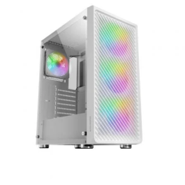 Mars gaming MC-F Semitorre Gaming ATX Blanca con Ventana Cristal Templado y Frontal Metal-Mesh