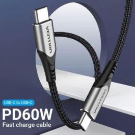 Cable USB 2.0 Tipo-C Vention TADHF/ USB Tipo-C Macho - USB Tipo-C Macho/ Hasta 60W/ 480Mbps/ 1m/ Gris