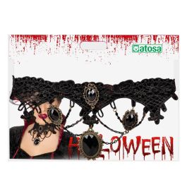 Collar Halloween Mujer Adulto Piedras Negras Brillantes Encaje Negro