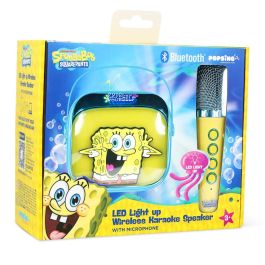 OTL Technologies Altavoz Karaoke Inalámbrico LED Bob Esponja con Micrófono Bluetooth para Niños y Adultos, Compatible con Smartphones y Tablets