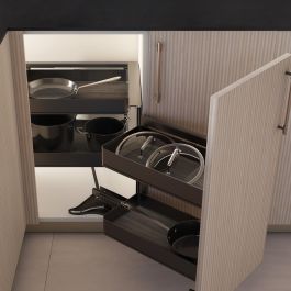 Emuca Rinconero extraíble Harmony para muebles de cocina, Derecha, Acero y Madera, Gris antracita