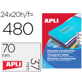 Apli Etiqueta 1224 Adhesiva Transparente 70x37 mm para Fotocopiadora Láser Caja 20 Hojas con 480 Etiquetas Precio: 24.50000014. SKU: B18769A58F