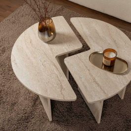 Mesa de centro MOIRA Redonda Efecto mármol travertino 90 x 90 x 41 cm CAL1738350617033