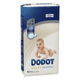 Dodot Pañales Sensitive Talla 3 (6-10 kg) Ultra Absorbentes con Indicador de Humedad y Tiras Transpirantes, 56 unidades