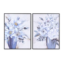 DKD Home Decor Cuadro Tradicional con Florero Hecho a Mano en Lienzo Azul y Blanco 80x60 cm (2 Unidades) Precio: 92.50000001. SKU: S3042914