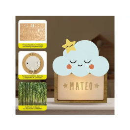 Wondee Lampara Personalizable Little Cloud para Bebé Luz Nocturna Infantil Quit Miedos Madera