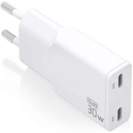 Cargador GaN de Pared Aisens ASCH-30W2P048-W/ 2xUSB Tipo-C/ 30W/ Blanco