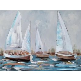 DKD Home Decor Cuadro Veleros Turquesa Blanco Lienzo MDF 120 x 60 x 3.8 cm (2 Unidades)