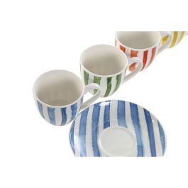 DKD Home Decor Tazas de Café Mediterraneo, Porcelana, Set de 6 Piezas, Azul, Verde, Coral, Amarillo, Apto Microondas y Lavavajillas, 90ml, 6.2 x 5.5 x 8.5 cm
