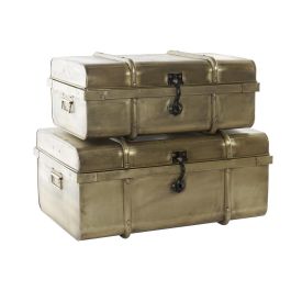 DKD Home Decor Baúl Vintage de Metal Dorado Hecho a Mano. Set de 2 Cofres de Almacenamiento y Decoración (68x42x31 cm) Precio: 208.98999968. SKU: S3022019