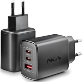 NGS Cargador Pared GaN ERA 65W BLACK 2xUSB Tipo-C, 1xUSB-A Carga Rápida Ultrarrápida 65W