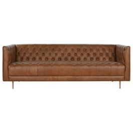DKD Home Decor Sofá Piel Cognac Dorado Capitoné Mueble de Salón Colección Leather top 23 - Modelo Item Home 209x77x74 cm